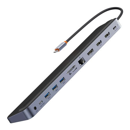 Baseus EliteJoy Gen2 Universal USB HUB 12in1 mit USB-C Kabel 25cm Notebookständer USB-A / USB-C / DP / HDMI / SD / TF / RJ45 / 3,5mm Klinke / PD 100W grau (WKSX030213)