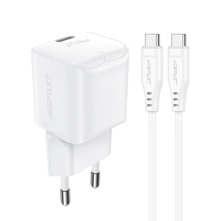 Acefast A73 Mini PD 20W GaN-Wandladegerät + USB-C-Kabel – Weiß