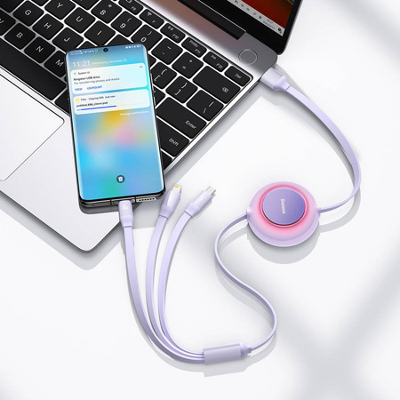 Baseus Bright Mirror 2 retractable cable 3in1 USB Type A - micro USB + Lightning + USB Type C 66W 1.1m purple (CAMJ010105)