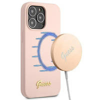 Guess GUHMP13LLSLMGLP iPhone 13 Pro / 13 6.1 &quot;light pink / light pink hardcase Silicone Script Gold Logo Magsafe