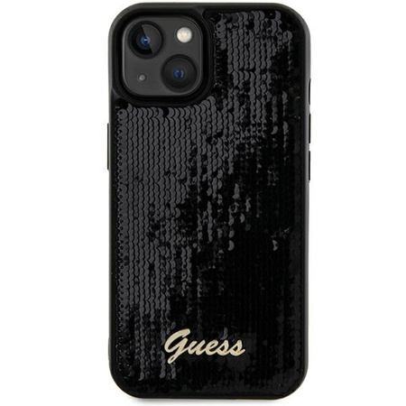 Etui Guess Sequin Script Metal na iPhone 15 - czarne