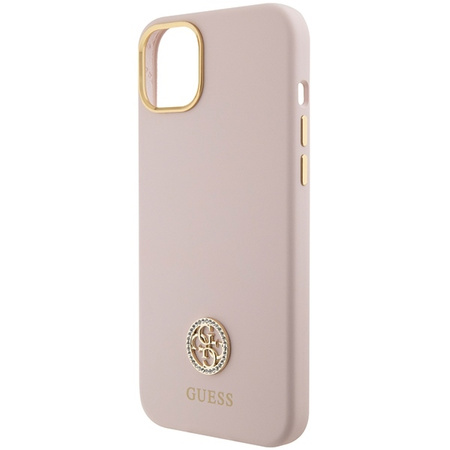 Guess Silicone Logo Strass 4G case for iPhone 15 - light pink