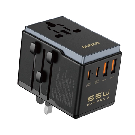 Dudao A65Pro 65W EU / US / JP / AUS / UK Reiseadapter 2x USB-C 2x USB-A - Schwarz