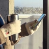 Winter-Telefonhandschuhe für Damen mit einem Schneemann und einem Weihnachtsbaum – grün