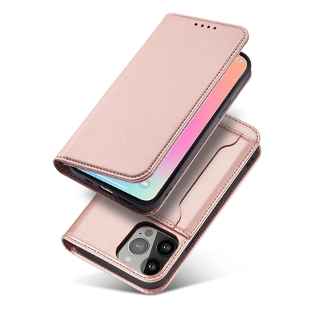 Magnet Card Case etui iPhone 14 Pro pokrowiec z klapką portfel podstawka różowe