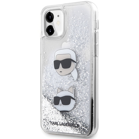 Original Handyhülle IPHONE 11 / XR Karl Lagerfeld Hardcase Liquid Glitter Karl & Choupette Heads (KLHCN61LDHKCNS) silber