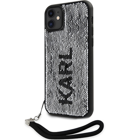 Karl Lagerfeld KLHCN61PSQRKS iPhone 11 / Xr 6,1&quot; Silber/Silber Hardcase Pailletten Kordel