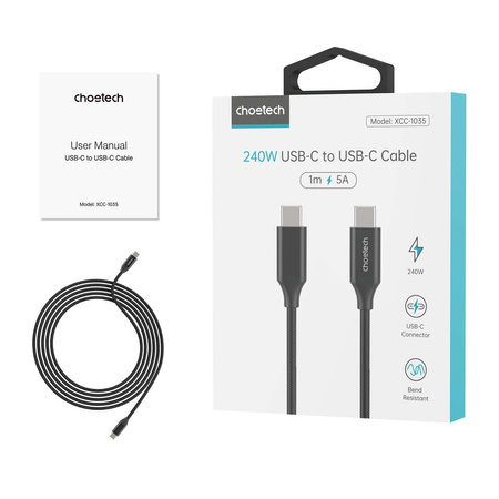 Choetech charging and data cable USB-C - USB-C PD3.1 240W 480 Mbps 2m black (XCC-1036)