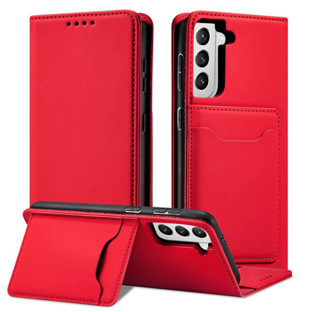 Magnet Kartenetui für Samsung Galaxy S22+ (S22 Plus) Etui Geldbörse Kartenhalter Rot