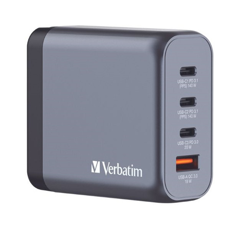 Verbatim Ładowarka sieciowa GaN 200W 3xUSB-C/USB-A + Adapter EU/UK/US GNC-200 32204