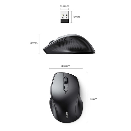 Ugreen ergonomische kabellose Computermaus schwarz (MU101)