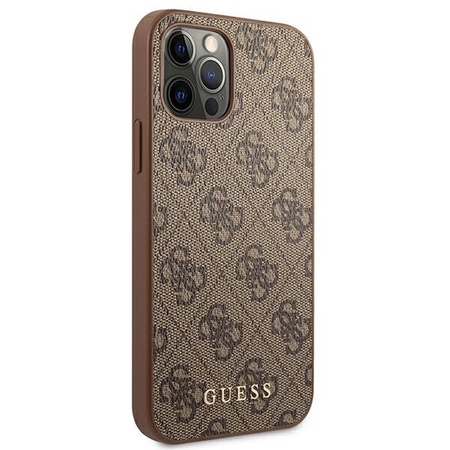 Original Case IPHONE 12 / 12 PRO Guess Hard Case 4G Metal Gold Logo (GUHCP12MG4GFBR) brown