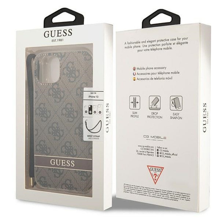 Original Case IPHONE 14 Guess Hardcase 4G Print Strap (GUOHCP14SH4STW) brown