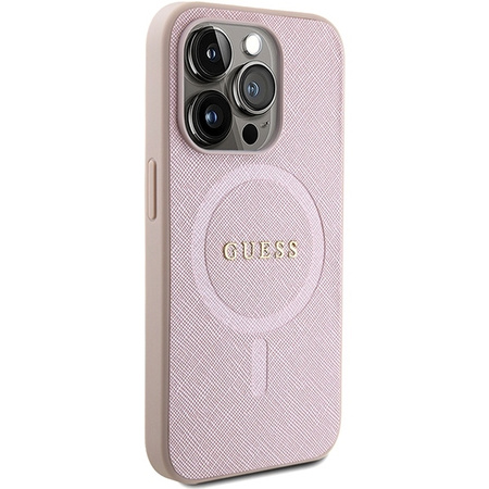 Guess Saffiano MagSafe Hülle für iPhone 15 Pro – Rosa