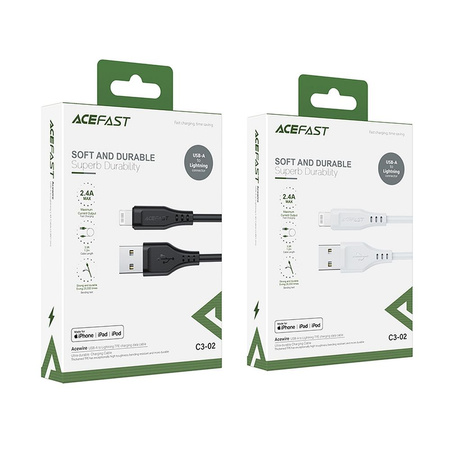 Kabel MFI USB - Apple Lightning 2,4A 1,2m Szybkie Ładowanie i Przesyłanie Danych Acefast TPE Charging Data Cable (C3-02) czarny