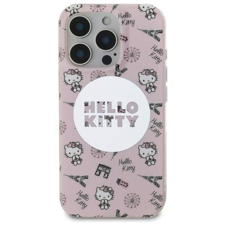 Original Handyhülle IPHONE 16 PRO Hello Kitty Hardcase IML All Over Paris MagSafe (HKHMP16LHAOPP) rosa