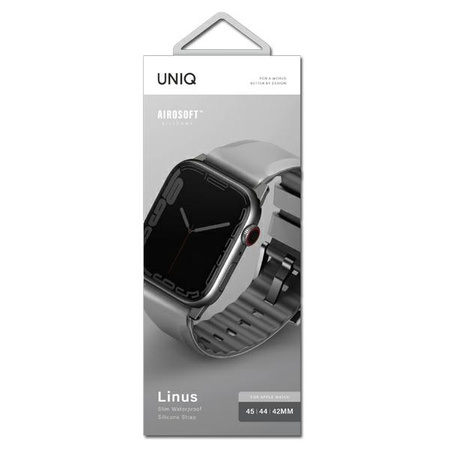 UNIQ pasek Linus Apple Watch Series 4/5/6/7/8/SE/SE2/Ultra 42/44/45mm. Airosoft Silicone szary/chalk grey