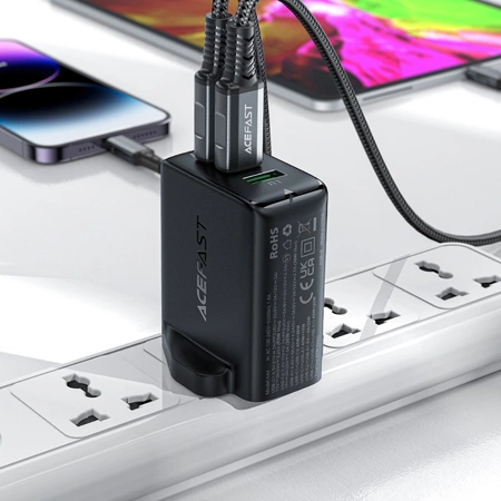 Acefast Ladegerät GaN 65W 3 Ports (1xUSB, 2xUSB C PD) UK Stecker weiß (A44)