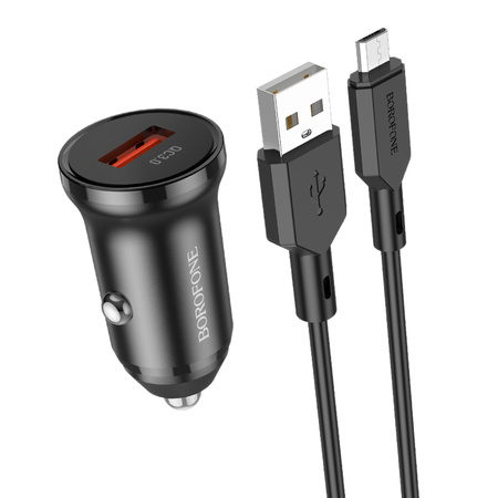 Borofone Ładowarka samochodowa BZ18 - USB - QC 3.0 18W z kablem USB na Micro USB czarna