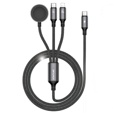 AWEI kabel W23 3w1 usb-c/lightning/watch 100W/10W/2.5W czarny/black