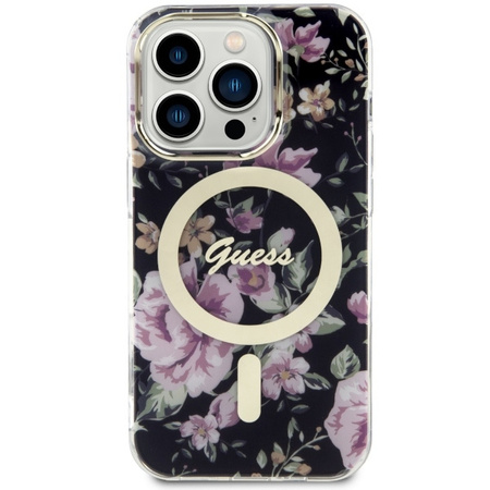 Guess GUHMP14LHCFWSK iPhone 14 Pro 6.1" schwarz/schwarz Hardcase Flower MagSafe