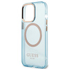 Original Handyhülle IPHONE 13 PRO Guess Hard Case Gold Outline Translucent MagSafe (GUHMP13LHTCMB) blau