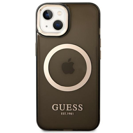 Guess Gold Outline Translucent MagSafe - Etui iPhone 14 Plus (czarny)