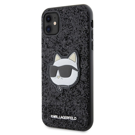 Karl Lagerfeld KLHCN61G2CPK iPhone 11 / Xr 6,1&quot; schwarz/schwarzes Hartschalenetui mit glitzerndem Choupette-Patch