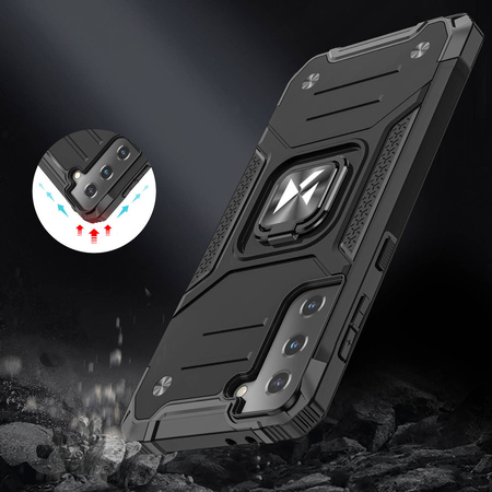 Wozinsky Ring Armor Tough Hybrid Case Cover + Magnethalterung für Samsung Galaxy S22 + (S22 Plus) Schwarz