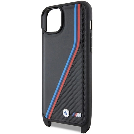 BMW M Edition Carbon Tricolor Lines &amp; Strap case for iPhone 15 Plus / 14 Plus - black