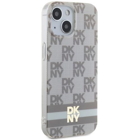 DKNY DKHMP14SHCPTSE iPhone 14 / 15 / 13 6.1" beżowy/beige hardcase IML Checkered Mono Pattern & Printed Stripes MagSafe