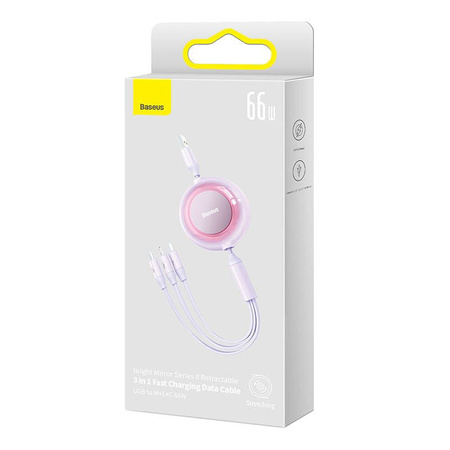 Baseus Bright Mirror 2 retractable cable 3in1 USB Type A - micro USB + Lightning + USB Type C 66W 1.1m purple (CAMJ010105)