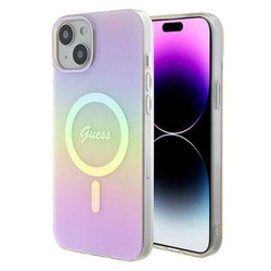 Original Handyhülle APPLE IPHONE 15 Guess Hardcase IML Iridescent MagSafe (GUHMP15SHITSP) rosa