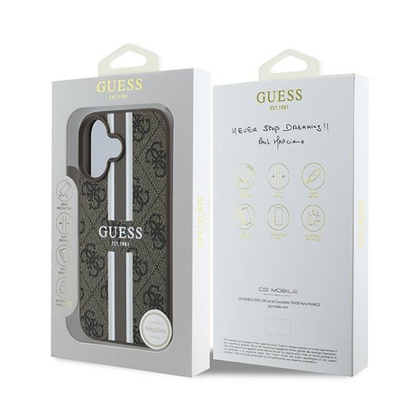 GUESS futerał do IPHONE 16 Plus kompatybilny z MagSafe GUHMP16MP4RPSW (4G Pronted Stripes) brązowy