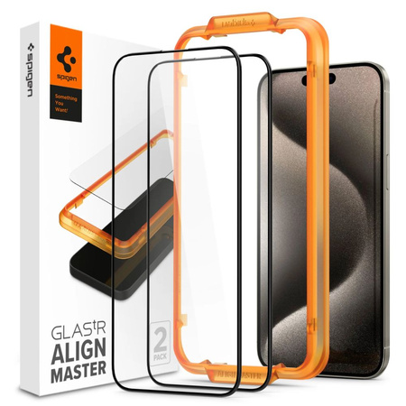 GEHÄRTETES GLAS Spigen ALM GLASS FC 2ER-PACK IPHONE 15 PRO MAX SCHWARZ