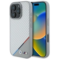 BMW M Carbon Tricolor Line MagSafe Hülle für iPhone 16 Pro Max - grau