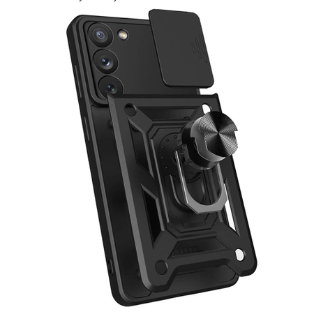 Hybrid Armor Camshield case for Samsung Galaxy S23 Ultra Armored cover with camera cover black