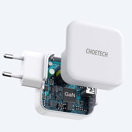 Choetech fast GaN wall charger USB Type C PD USB-A QC3.0 65W 3,25A white (PD8002)