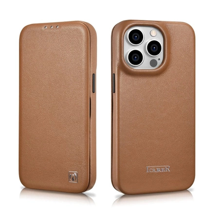 iCarer CE Premium Leather Folio Case iPhone 14 Pro Max Magnetic Flip Leather Folio Case MagSafe Brown (WMI14220716-BN)