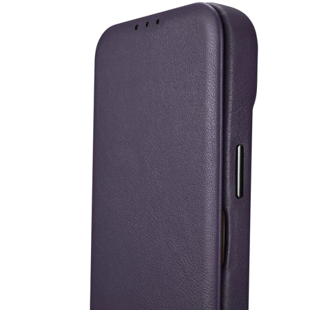 iCarer CE Premium Leather Folio Case skórzane etui iPhone 14 Plus z klapką magnetyczne MagSafe ciemnofioletowy (WMI14220715-DP)