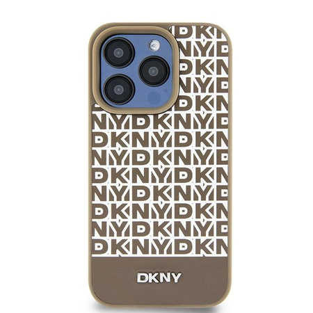 DKNY DKHMP15SPSOSPW iPhone 15 / 14 / 13 6.1" brązowy/brown hardcase Leather Printed Pattern Metal Logo MagSafe