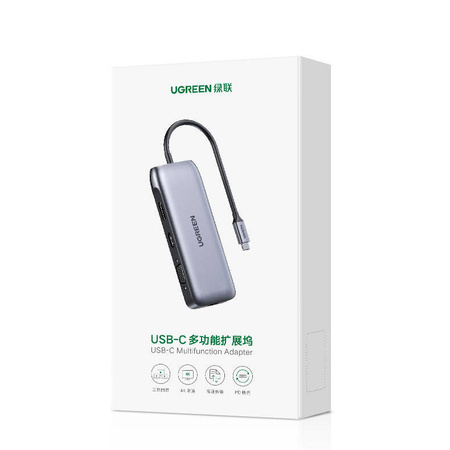 Ugreen multi-functional HUB 9in1 USB Type C - HDMI, DP, VGA, 2 x USB, RJ45 Ethernet, SD / TF card reader, USB Type C PD 100W gray (CM274)