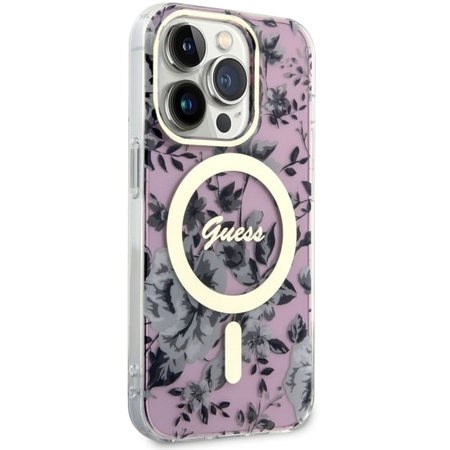 Guess GUHMP14LHCFWSP iPhone 14 Pro 6.1" pink/pink Hardcase Flower MagSafe