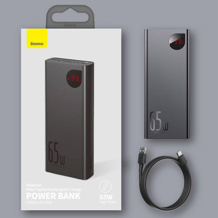 Baseus Adaman power bank 2x USB / 1x USB Typ C / 1x micro USB 20000mAh 65W Quick Charge 4.0 Power Delivery czarny (PPIMDA-D01)