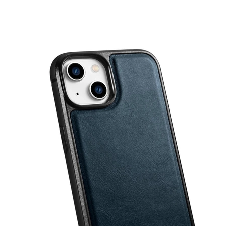 iCarer Leather Oil Wax case covered with natural leather for iPhone 14 Plus blue (WMI14220719-BU)