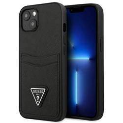 Case IPHONE 13 MINI Guess Hardcase Saffianotriangle Logo Cardslot (GUHCP13SPSATPK) black