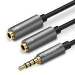 Ugreen kabel przewód rozdzielacz słuchawkowy 3,5 mm mini jack AUX mikrofon 20 cm (mikrofon + wyjście stereo) czarny (AV141 30620)