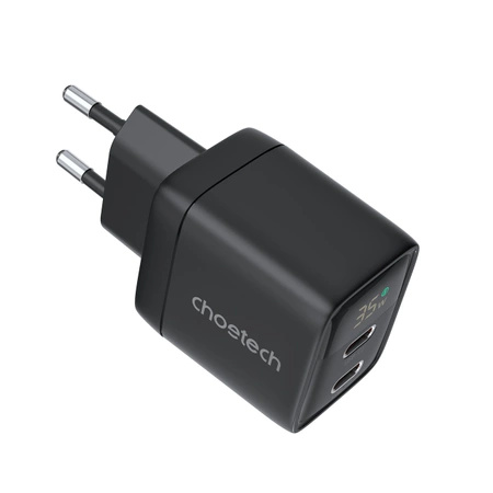 Ładowarka sieciowa Choetech PD6051 USB-C USB-C PD 35W GaN z wyświetlaczem - czarna