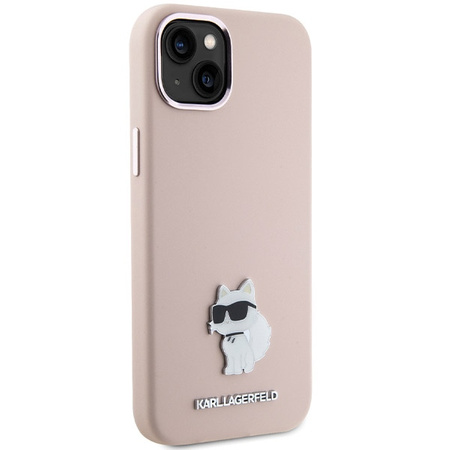 Karl Lagerfeld Silicone Choupette Metal Pin Case for iPhone 15 Plus / 14 Plus - Pink