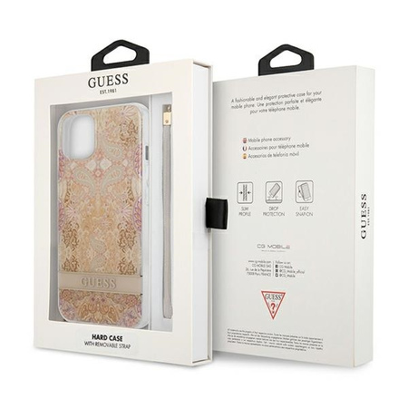 Schutzhülle IPHONE 13 MINI Guess Hardcase Flower Strap (GUHCP13SHFLSD) gold